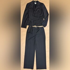 LOFT Women's Black Suit Set with Small Blue Squares